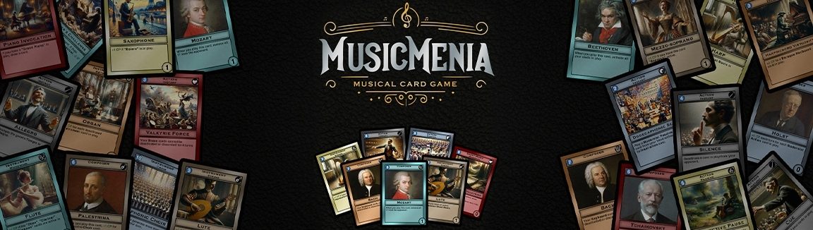 Musicmenia, the musical card game, with cards of Mozart, Bach, Beethoven and Tchaikovsky