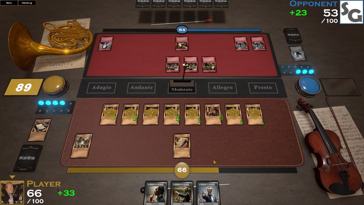 A Musicmenia duel on the card table